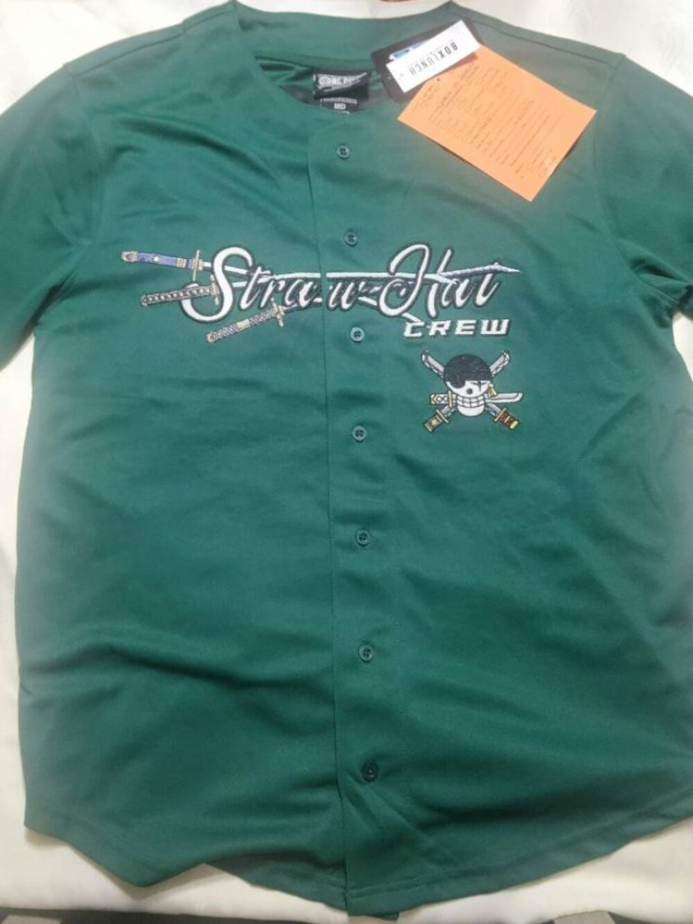 One Piece Straw Hat Crew Zoro Green Baseball Jersey Shirt Size M
